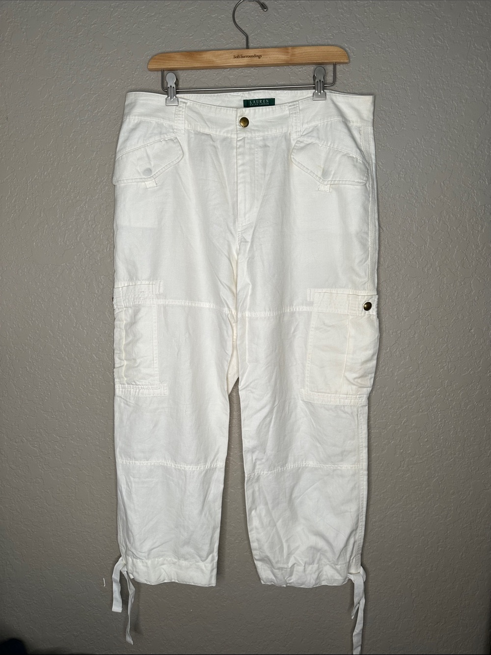 Ralph Lauren White linen blend Cargo ankle  Pants